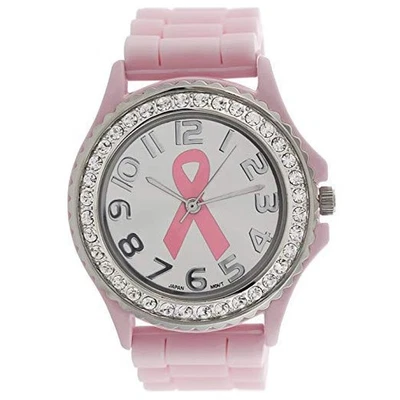 Geneva Ladies Crystal Rhinestone Breast Cancer Awareness Watch in Pink - Image 1 of 2