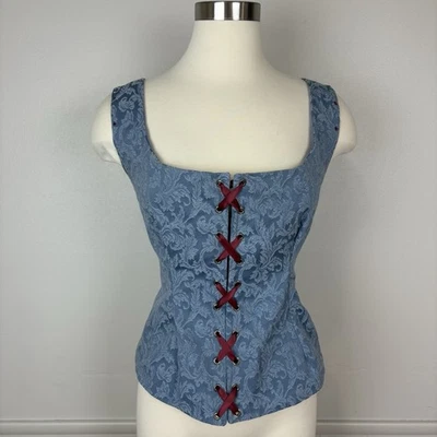 Womens Hand Made Jacquard Sleeveless Bodice Lace Up Front Renfest Milkmaid - Image 1 of 4