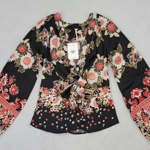 NWT Free People Women's Size Small Run Free Floral Blouse Button Tie Front - Picture 1 of 17