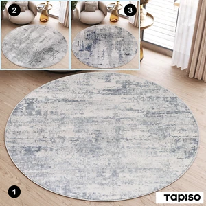 Runder Kurzflor Teppich Grau 200 cm Modern Blau Verwischtes Muster Wohnzimmer - Bild 1 von 22