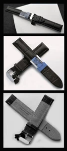 14 MM Real Leather Watchband Cavadini, Crocodile Embossing Black, Steel Buckle - Picture 1 of 1