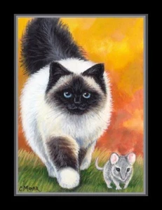 Stoffpuppe Katze blaue Augen Maus Mäuse ACEO Limited Edition Miniatur Kunstdruck - Bild 1 von 1