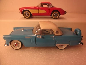 FRANKLIN MINT 1/43 DIECAST '50s SPORT CARS,56 THUNDERBIRD/'57 CORVETTE WITH TOPS - Picture 1 of 10