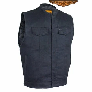 Men's Black Denim Gun Pocket Club Vest - Picture 1 of 8