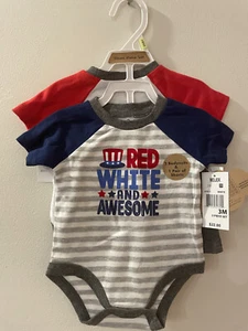 NWT Baby Essentials Patriotic Boys 3 Piece 4th of July Set Sz 3M Bodysuit Shorts - Picture 1 of 6