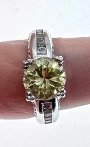 Yellow and Clear Simulated Diamond Sterling Silver Ring Size 8.0 - Picture 1 of 2