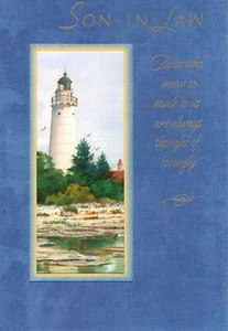 Happy Birthday Son-In-Law Lighthouse Lighthouses Nautical Theme Hallmark Card  - Picture 1 of 4