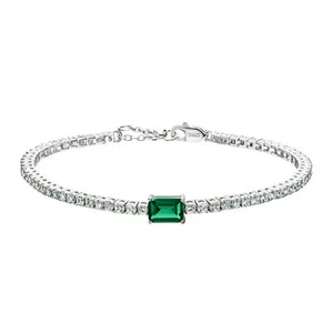 18K White Gold Plated Silver Bracelet With 3.20 TCW Lab Grown Emerald & Diamond - Picture 1 of 7