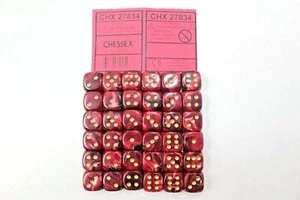 Chessex Dice 12mm D6 (36 Dice) Vortex Burgundy / Gold CHX27834 - Picture 1 of 1