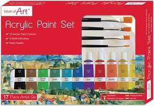 17 Pcs Art Artists Acrylic Paint Set 12 Tubes, 4 Brushes and Palette included - Picture 1 of 4