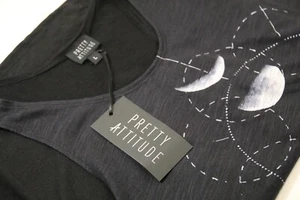 Pretty Attitude moon flower blk Tank Top Sleeveless T-Shirt large runs small med - Picture 1 of 10