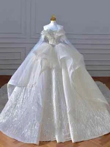 Luxury White Wedding Dresses Strapless Beaded Backless Ball Gown Bridal Gowns - Picture 1 of 10