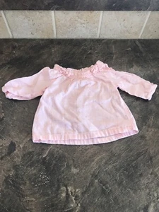 Carter’s 3 Month Girls Pink Long Sleeve Shirt With Thin Gold Checkered Stripes - Picture 1 of 12