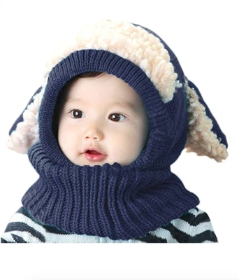 Bienvenu Children Boys Girls Knitted Oversized Hat Dog Woolen Ear Infinity Scarf - Image 1 of 3