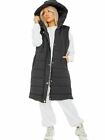 Hooded Womens Ladies Long Line Puffer Gilet Padded Vest Top Body Warmer Jacket