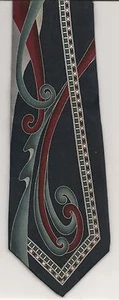 Tie, Pierre Cardin Long ABSTRACT Wave Frame Navy Grey Wine Gold Import SILK USA - Picture 1 of 3