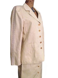 ESCADA Margaretha Ley 100% Cotton Twill BEIGE Skirt Blazer Suit Set- Sz 38 / 6 - Picture 1 of 12