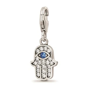 Reflection Beads Sterling Silver CZ & Blue Spinel Hamsa Chamseh Click-On Bead - Picture 1 of 4