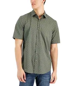 Alfani Men's Llama Geo Print Short-Sleeve Button Down Shirt, Green, Medium - Picture 1 of 1