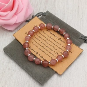 STRAWBERRY QUARTZ Bracelet Stretch Handmade Gift Bag Card Crystal Gemstone 6/8mm - Picture 1 of 12