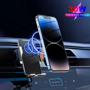 30W Wireless Charger Car Mount Air Vent Bracket For iPhone 14 13 Samsung S23 S22 - Picture 1 of 20
