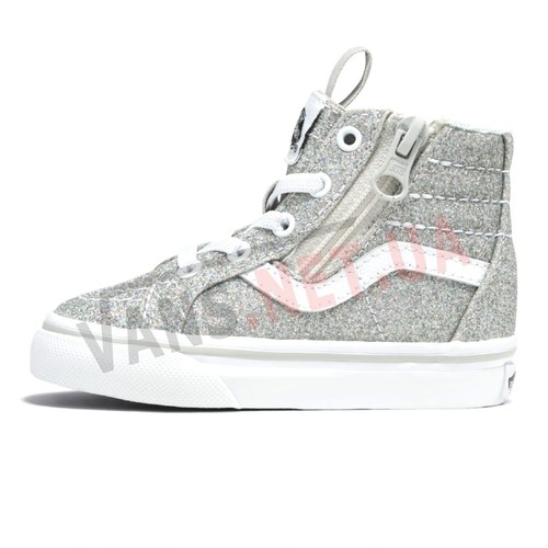 Vans Kids Sk8 scarpe da ginnastica glitter con cerniera laterale alta bianco argento prezzo di prezzo £45