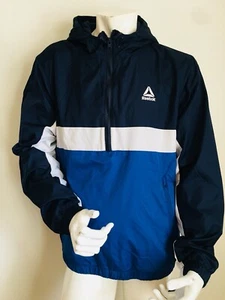Reebok Outerwear Waterproof Windproof Rain Jacket Mens Large Blue White 1/2 Zip - Picture 1 of 12