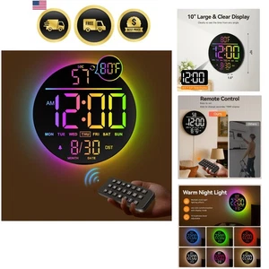 Digital Wall Clock 10 Inch RGB LED Display with Alarm and Timer for Bedroom - Picture 1 of 11