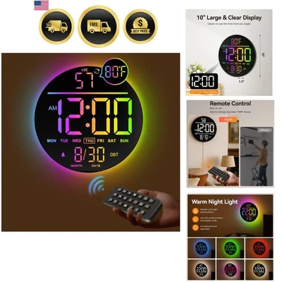 Digital Wall Clock 10 Inch RGB LED Display with Alarm and Timer for Bedroom - Image 1 of 4