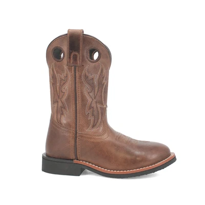 Botas Dan Post Lil' Dawson bordadas biqueira redonda cowboy jovens meninos marrom casual - Imagem 1 de 4