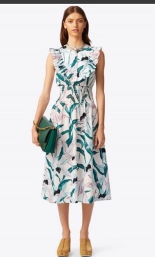 Abito midi Tory Burch floreale stampa fumè avorio deserto taglia M