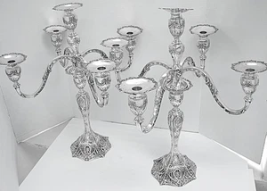 PAIR ANTIQUE STERLING SILVER REPOUSSE CANDELABRA THEODORE B STARR 5053 GRAMS - Picture 1 of 6