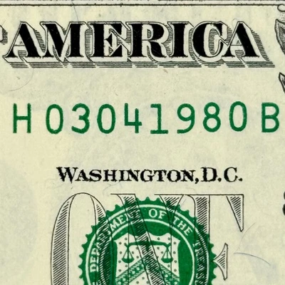 March 4th 1980 3rd April Dollar Bill Uncirculated Birthday Note $1 Fancy Serial - Image 1 of 4