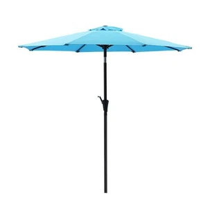 9 ft. Metal Market Beach Umbrella Outdoor Patio Umbrella in Blue - Picture 1 of 6