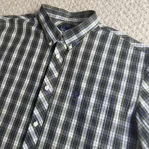 FRED PERRY Short Sleeve Check Shirt Green Blue White 2XL XXL Mod Scooter 60s - Picture 1 of 12