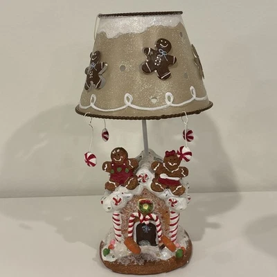 Gingerbread House Tea Light Candle Holder Metal Shade Ceramic - Image 1 of 4