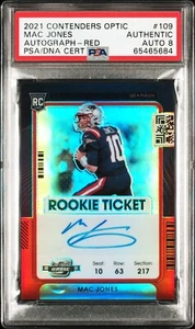 MAC JONES 2021 CONTENDERS OPTIC RED PRIZM /99 ON CARD AUTO #109 PATRIOTS RC PSA - Picture 1 of 2