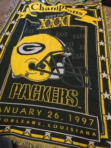 Green Bay Packers Super Bowl 31 Champions Throw Blanket Made in America, NFL - Picture 1 of 4