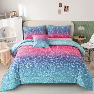 6Pcs 3D Glitter Comforter Bedding Sets for Kids Teens Girls Women, Turquoise Blu - Picture 1 of 9