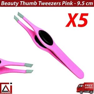 Slanted Tip & Grip Pluck Hair Remover Eyebrow Thumb Tweezers Forceps Pink 5 Pcs - Picture 1 of 6