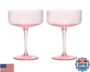Paris Hilton Ribbed Coupe Cocktail Glass Set, Elegant Fluted Glassware, Perfe - Picture 1 of 5