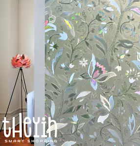 2m Floral Frosted Privacy Window Film, Bubble Free, Stained Cling Static Glass - Picture 1 of 14