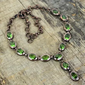 Womens day Deal Green Amethyst Stone Electroformed Chain Necklace Jewelry Copper - Picture 1 of 6