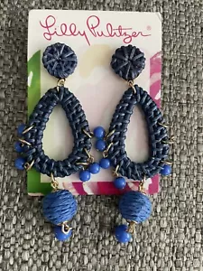 NWT Lilly Pulitzer Raffia Dangle Earrings Alba Blue New - Picture 1 of 1