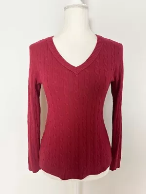 Ann Taylor LOFT Womens Cable Knit Sweater Top Size PM Red V Neck Long Sleeve - Image 1 of 4