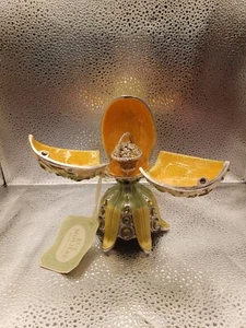 VINTAGE Rue Moliere Gilt Jeweled Enamel Hinged Egg Music Box + Jeweled Basket - Picture 1 of 6