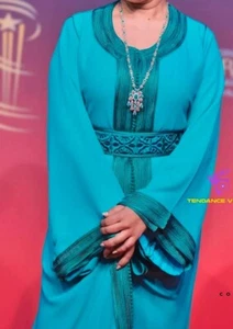 Moroccan Turquoise Kaftan,Elegant Handmade Caftan, Nikkah Dress, Custom-Made - Picture 1 of 5