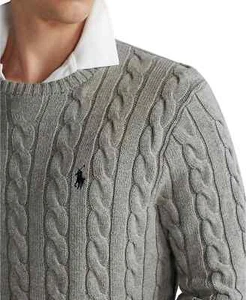 Polo Ralph Lauren Hombres Preppy Textual Tejido con Cable Algodón Suéter Gris XL - Imagen 1 de 8