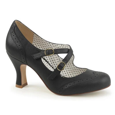 Sexy 3" Kitten Heel Round Toe Criss-Cross Mary Jane Black Matte Pumps Shoes - Image 1 of 4