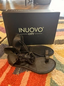 NEW FREE PEOPLE Inuovo Gladiator Black Leather Sandals Womens Size 37 6.5-7 - Picture 1 of 6